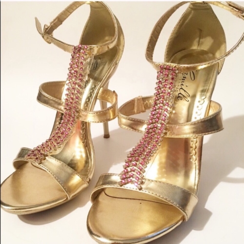 Gold heels with pink